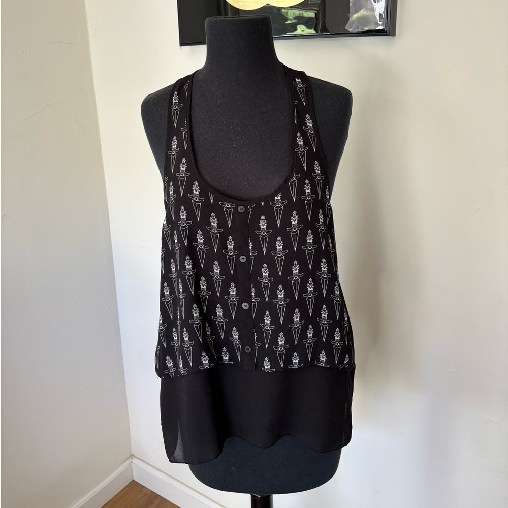 H&M Black Tank Top with White Pattern
